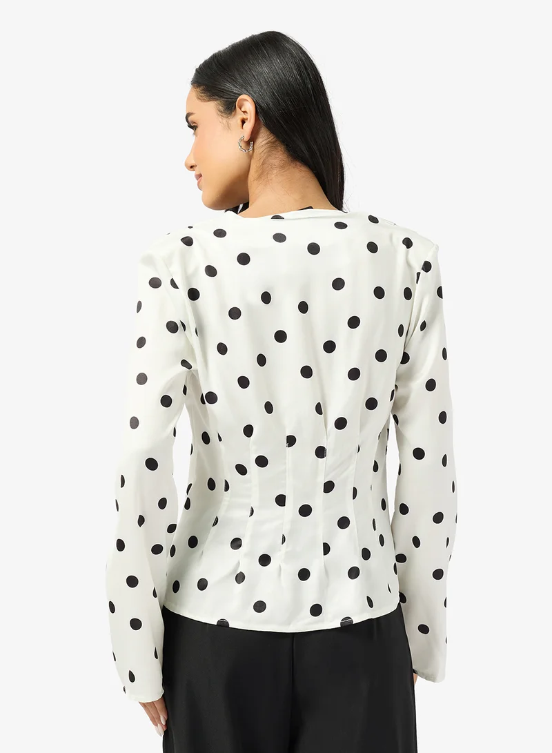 جينجر Polka Dot Button Down Structured Shirt